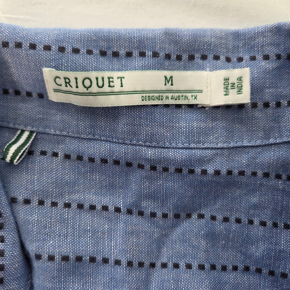 Criquet Button Up Shirt Mens M Blue Linen Blend Dot Stripe Coastal Preppy Modern - Picture 4 of 12